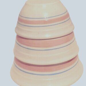 Set of 3 Vintage McCoy Pottery Pink & Blue Stripes Mixing Nesting Bowls 6" 7" 8"